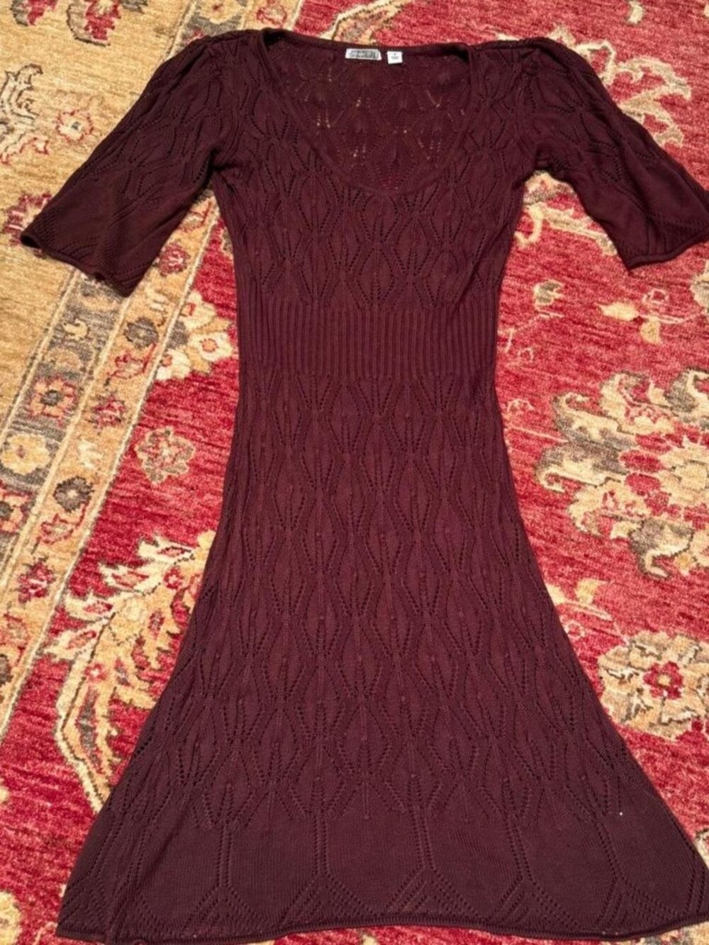 Chocolate Brown Crochet Knit Dress